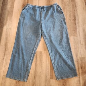 L.L.Bean Womens 2X Plus Denim Jeans Elastic Waist Pull On Blue Cotton Comfort